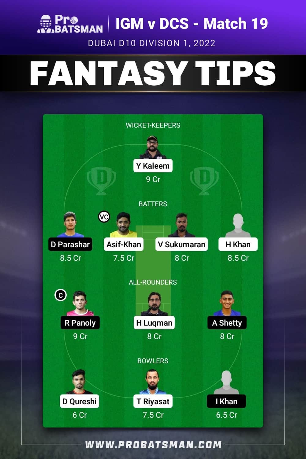 IGM vs DCS Dream11 Prediction - Fantasy Team 1