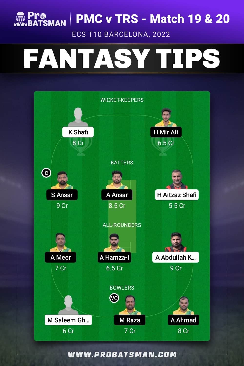 PMC vs TRS Dream11 Prediction - Fantasy Team 2