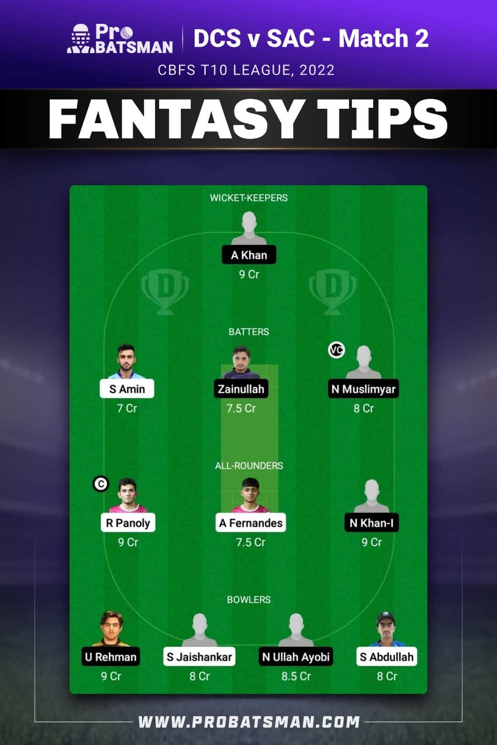 DCS vs SAC Dream11 Prediction - Fantasy Team 1