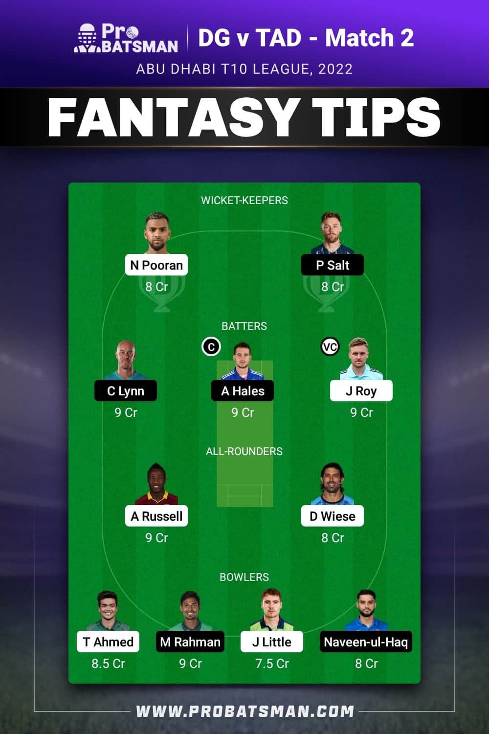 DG vs TAD Dream11 Prediction - Fantasy Team 2