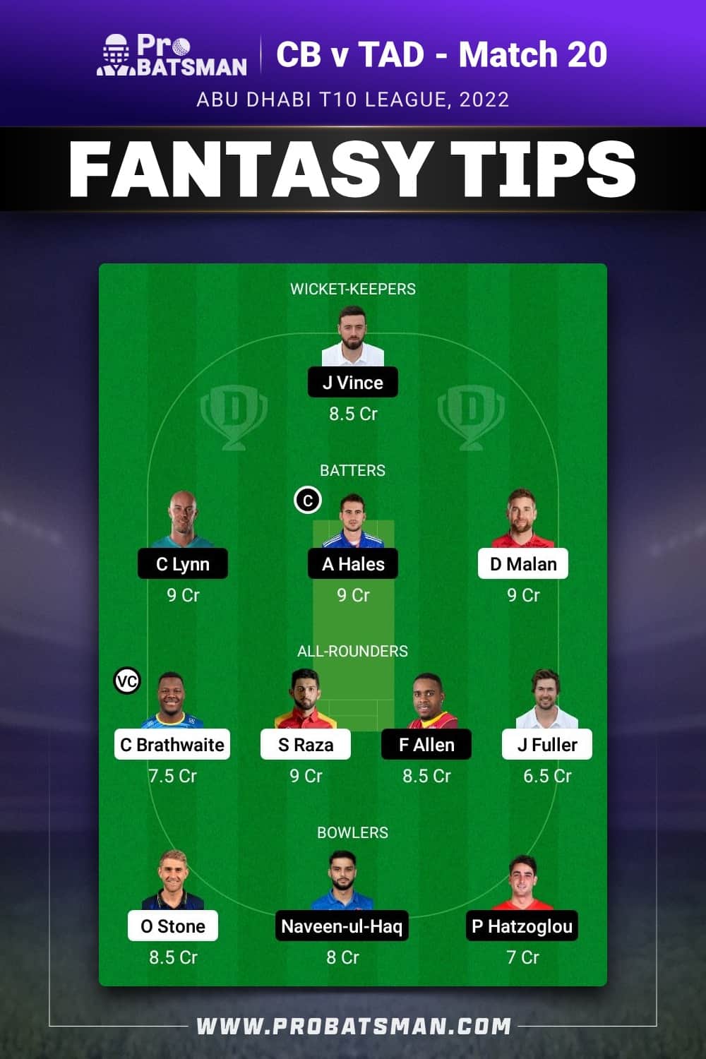 CB vs TAD Dream11 Prediction - Fantasy Team 2