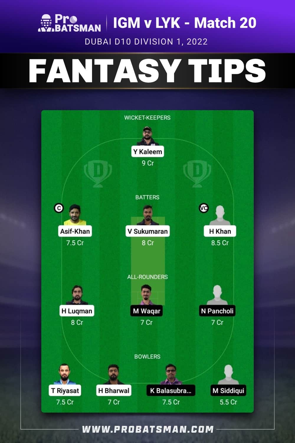 IGM vs LYK Dream11 Prediction - Fantasy Team 1