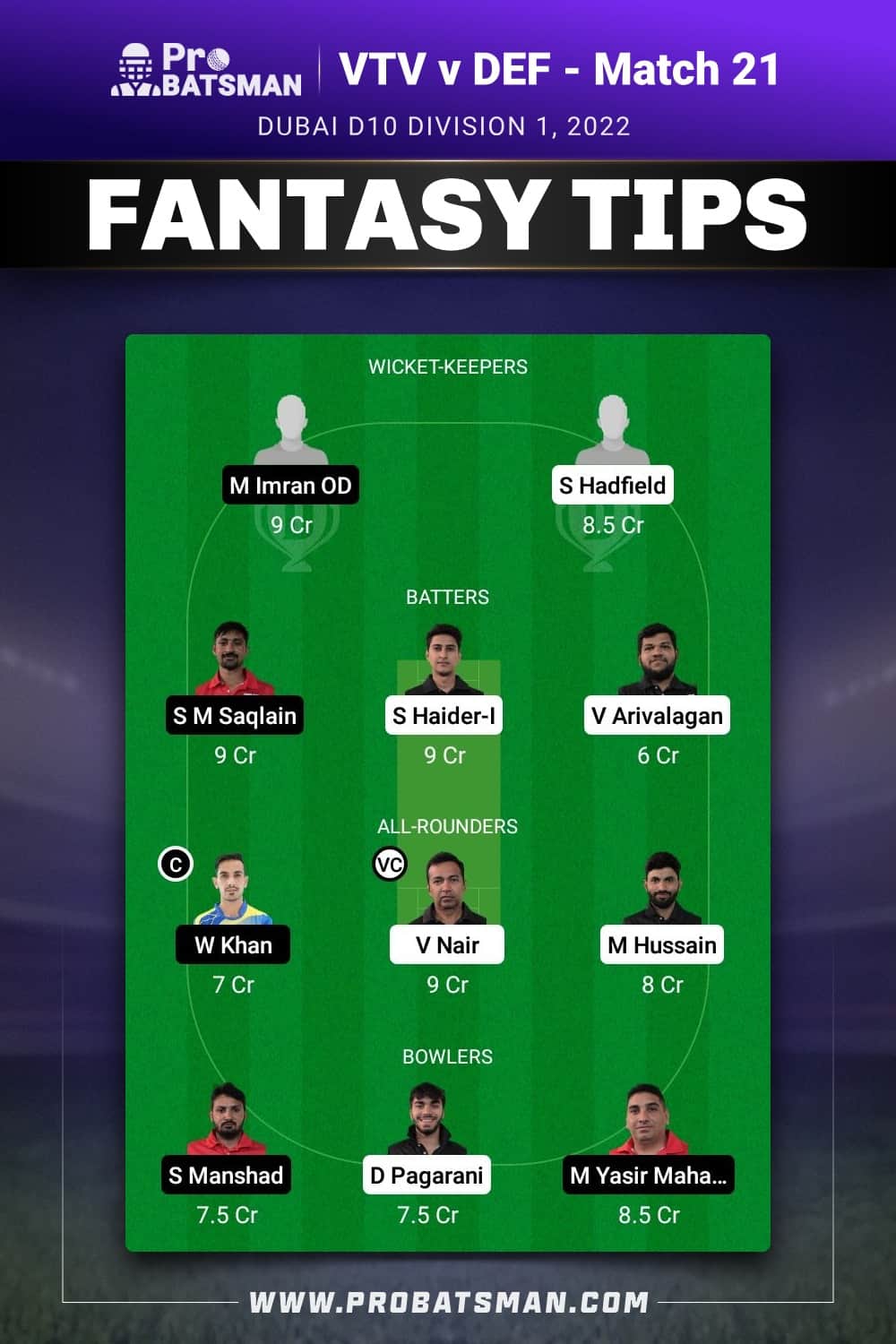 VTV vs DEF Dream11 Prediction - Fantasy Team 2 VTV vs DEF Dream11 Prediction - Fantasy Team 2