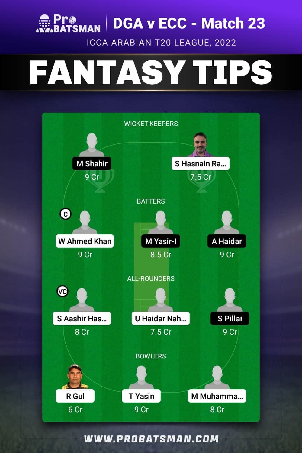 DGA vs ECC Dream11 Prediction - Fantasy Team 1