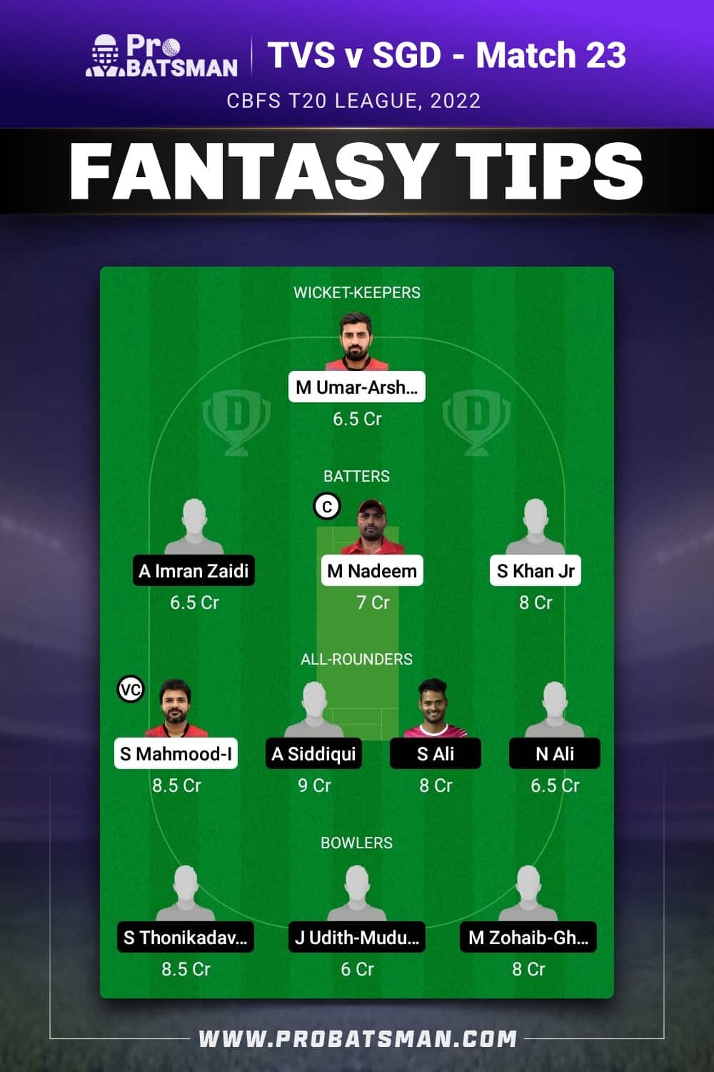 TVS vs SGD Dream11 Prediction - Fantasy Team 2