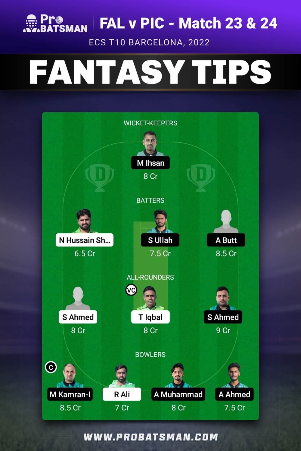 FAL vs PIC Dream11 Prediction - Fantasy Team 1