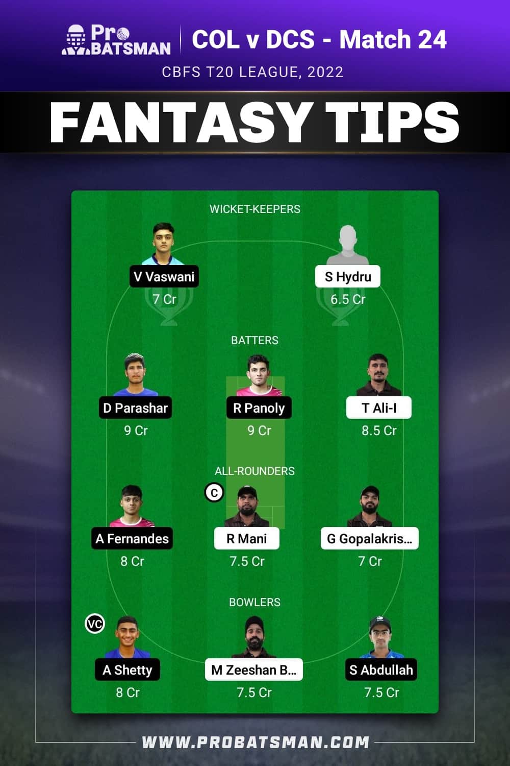 COL vs DCS Dream11 Prediction - Fantasy Team 2