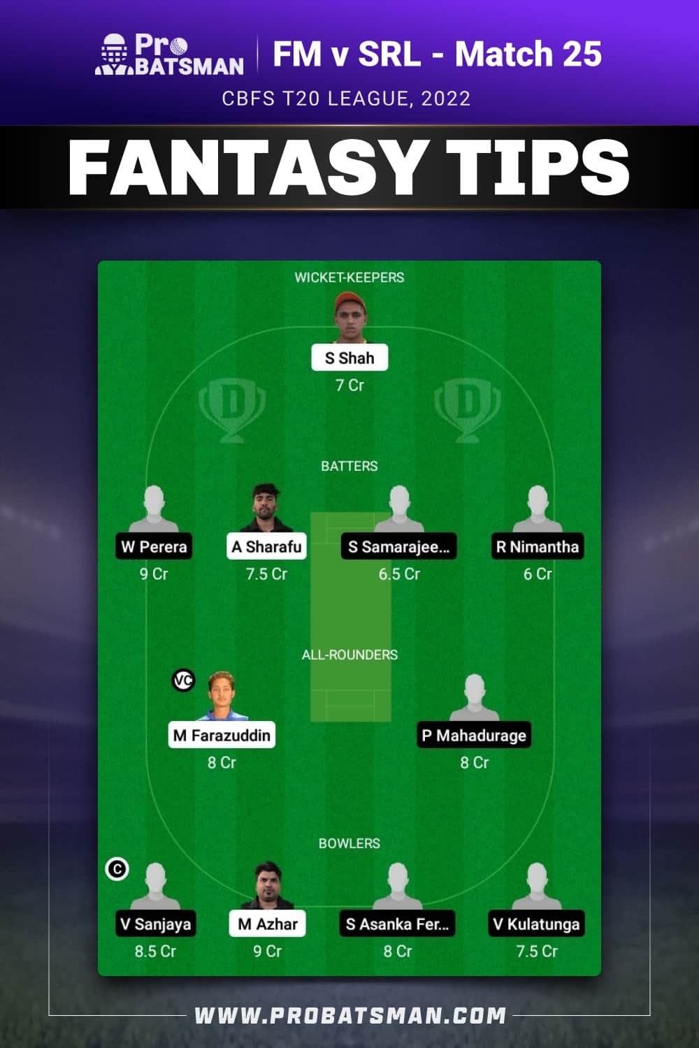 FM vs SRL Dream11 Prediction - Fantasy Team 2