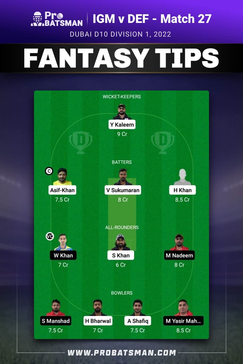 IGM vs DEF Dream11 Prediction - Fantasy Team 2