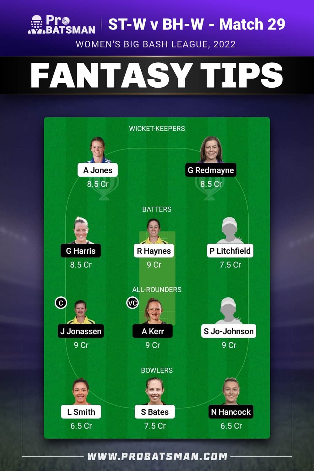 ST-W vs BH-W Dream11 Prediction - Fantasy Team 1