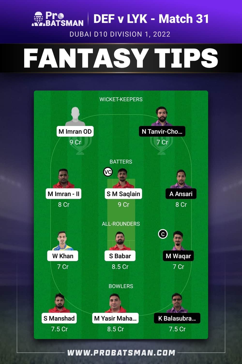 DEF vs LYK Dream11 Prediction - Fantasy Team 2