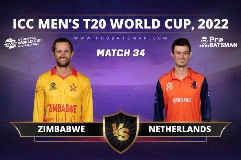 Match 34 - ZIM vs NED - Zimbabwe vs Netherlands - ICC T20 World Cup, 2022