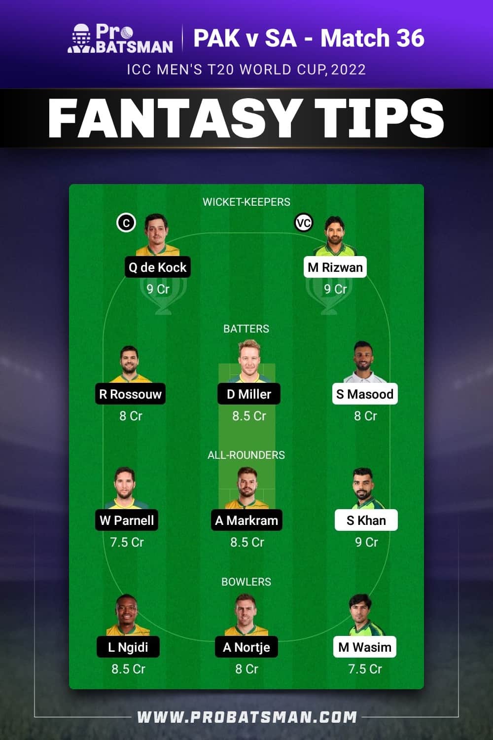 PAK vs SA Dream11 Prediction - Fantasy Team 1