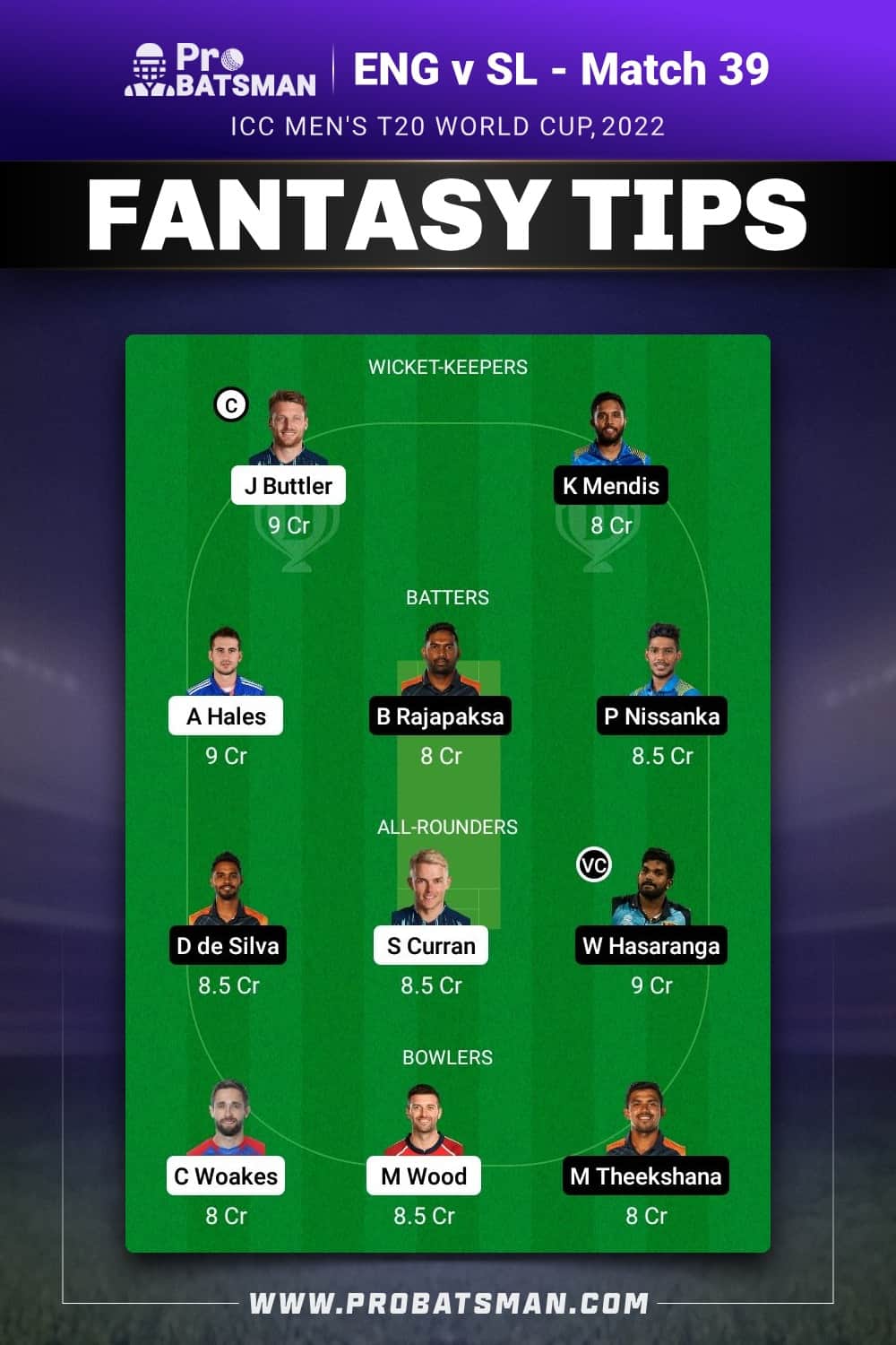 ENG vs SL Dream11 Prediction - Fantasy Team 1