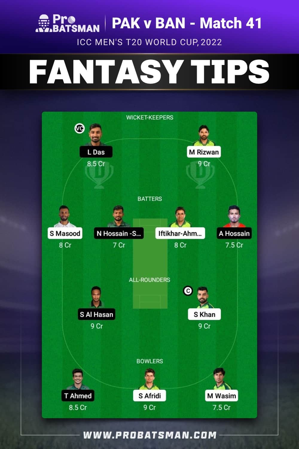 PAK vs BAN Dream11 Prediction - Fantasy Team 1