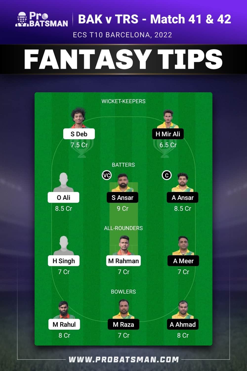 BAK vs TRS Dream11 Prediction - Fantasy Team 1