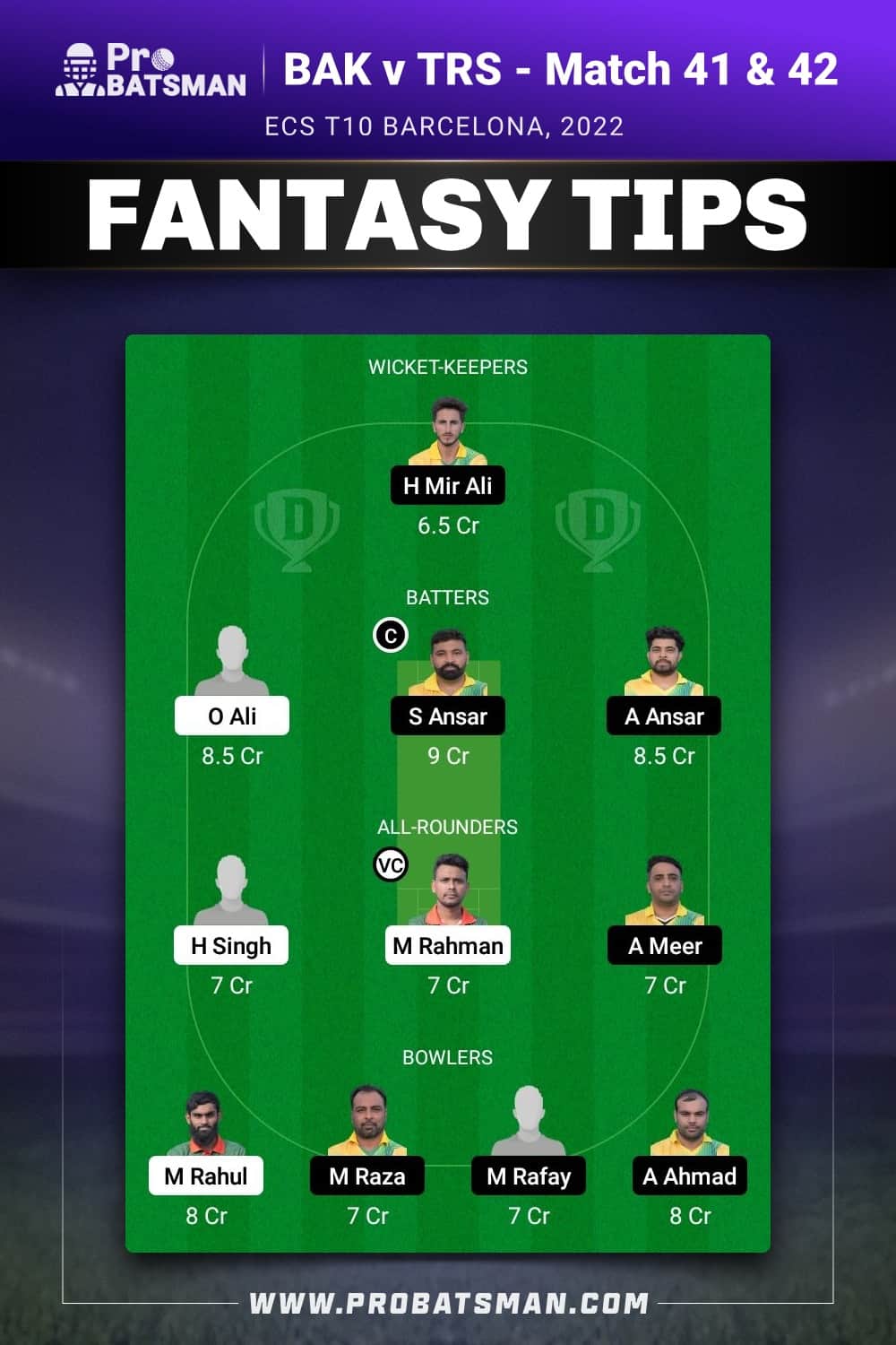 BAK vs TRS Dream11 Prediction - Fantasy Team 2