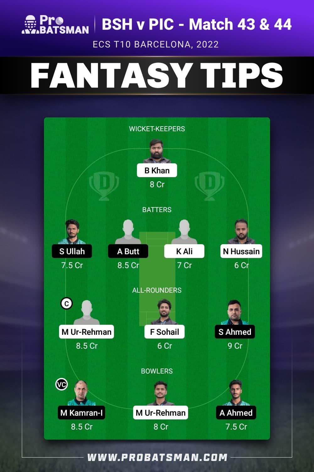 BSH vs PIC Dream11 Prediction - Fantasy Team 1 BSH vs PIC Dream11 Prediction - Fantasy Team 1