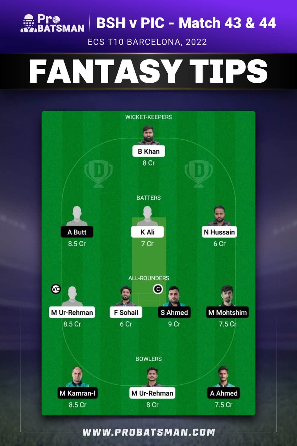 BSH vs PIC Dream11 Prediction - Fantasy Team 2