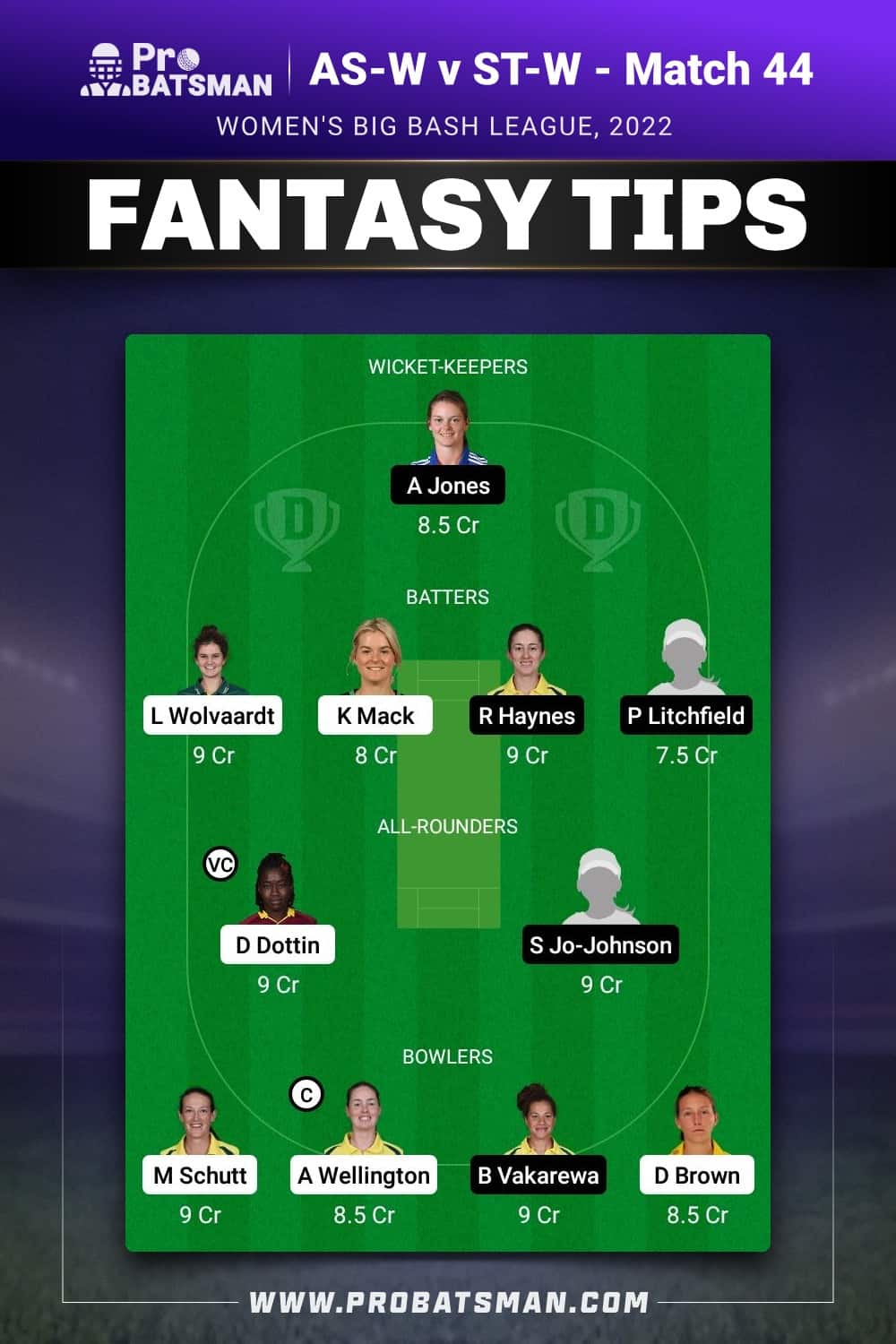 AS-W vs ST-W Dream11 Prediction - Fantasy Team 2