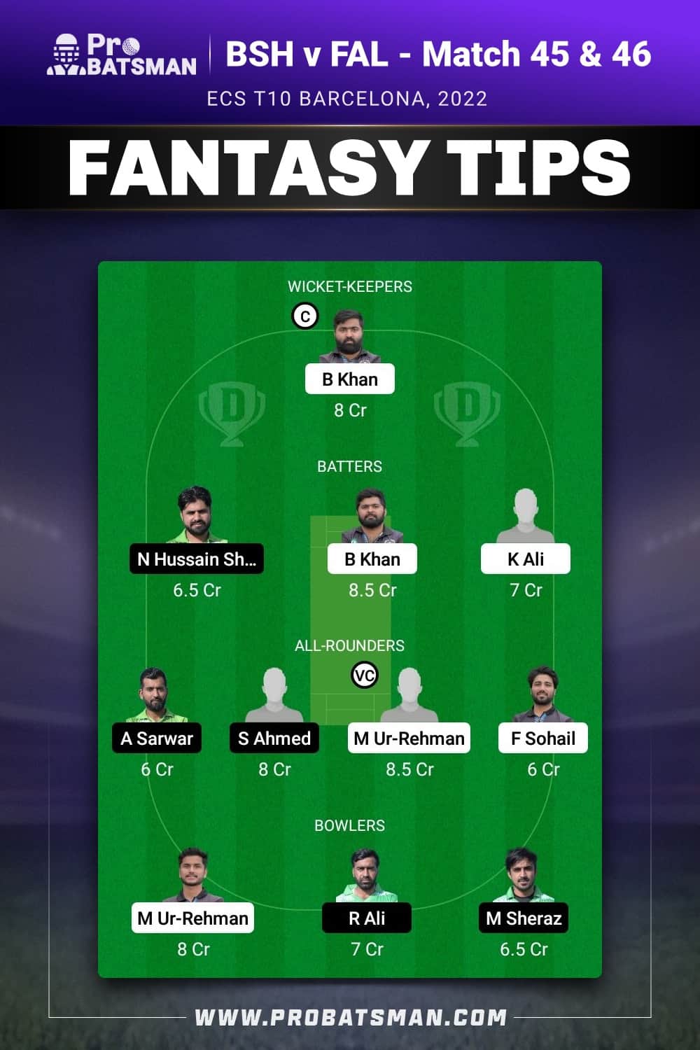 BSH vs FAL Dream11 Prediction - Fantasy Team 1