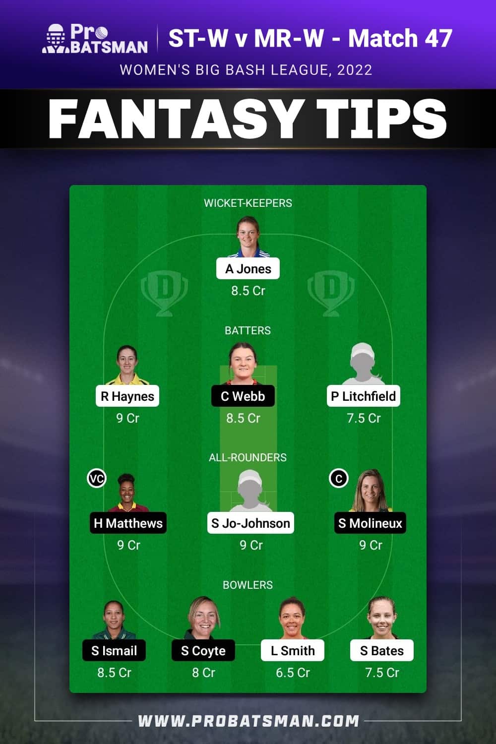 ST-W vs MR-W Dream11 Prediction - Fantasy Team 1