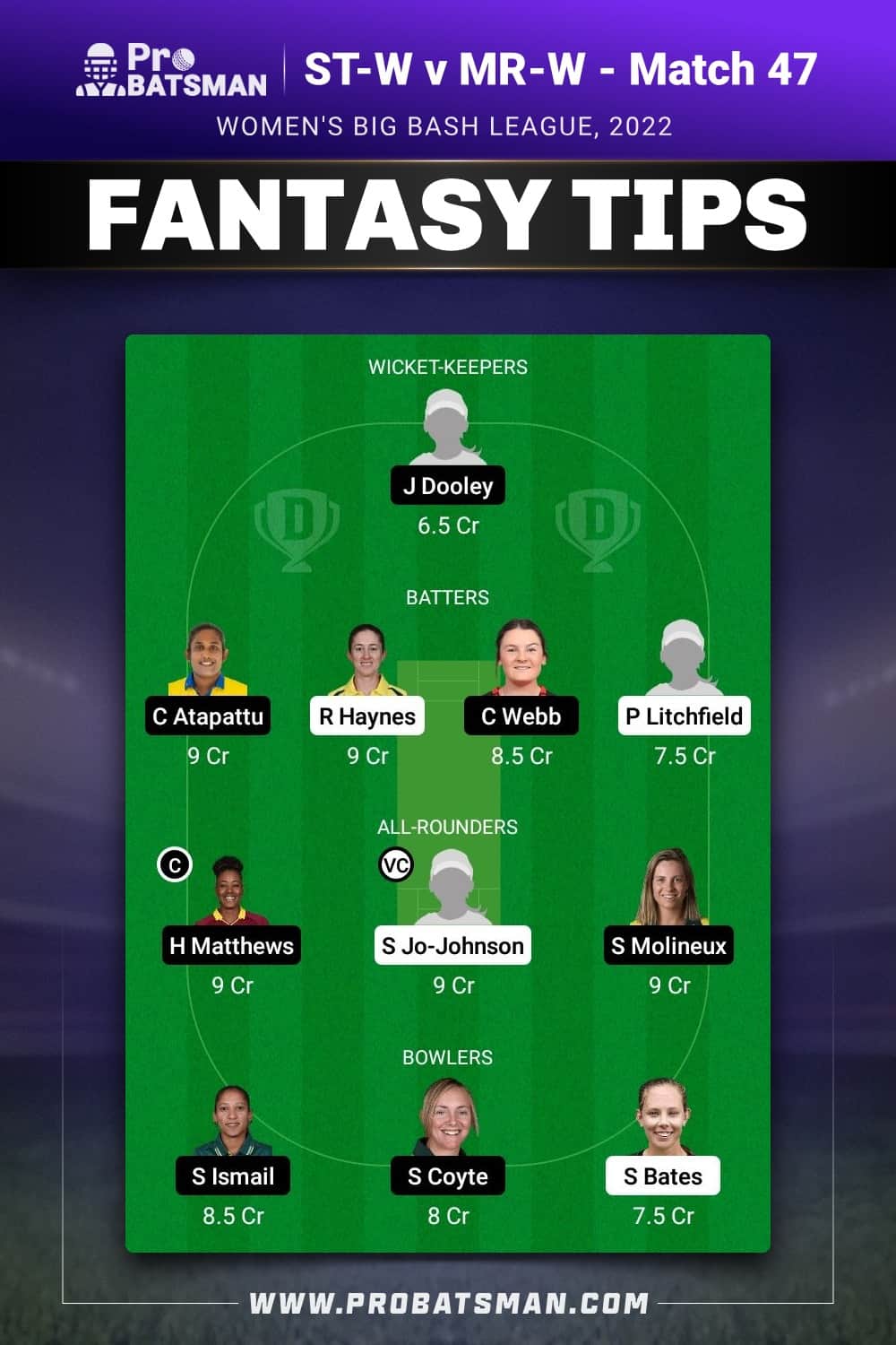 ST-W vs MR-W Dream11 Prediction - Fantasy Team 2