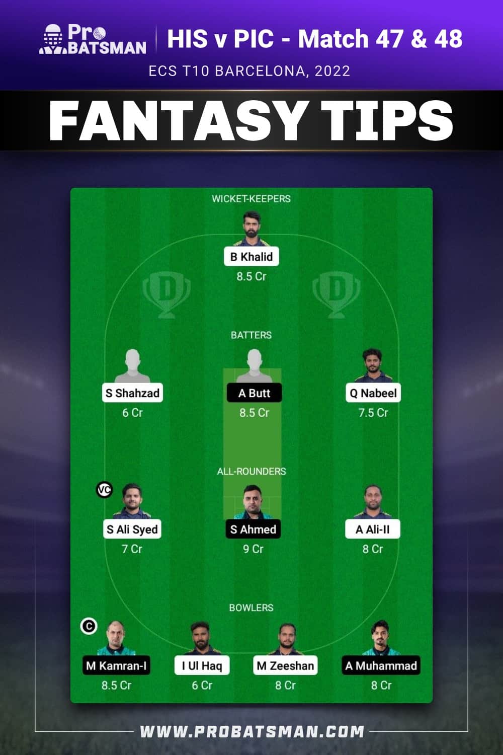 HIS vs PIC Dream11 Prediction - Fantasy Team 2