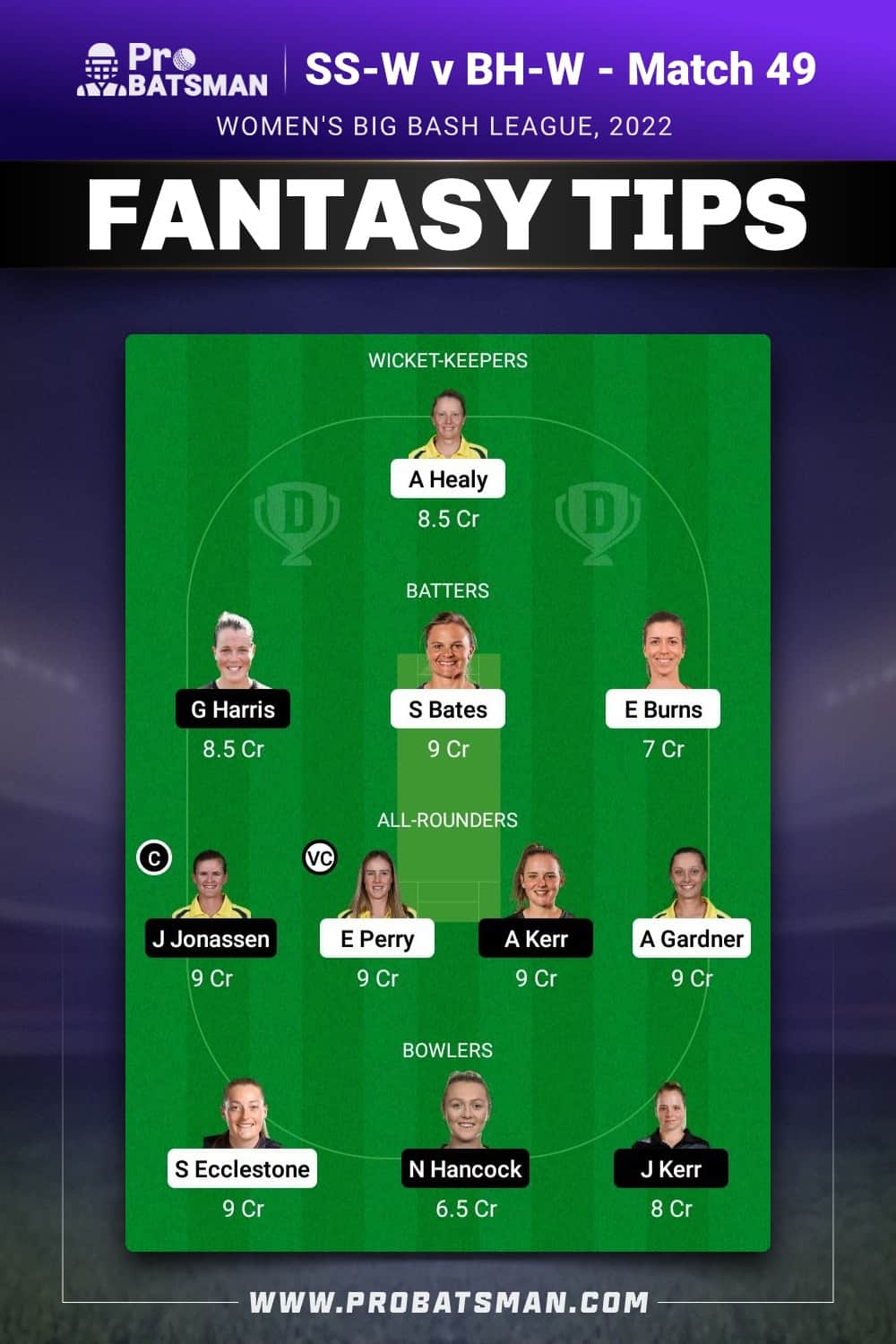 SS-W vs BH-W Dream11 Prediction - Fantasy Team 2