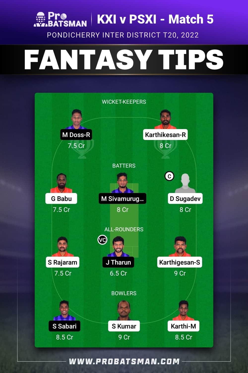 KXI vs PSXI Dream11 Prediction - Fantasy Team 1