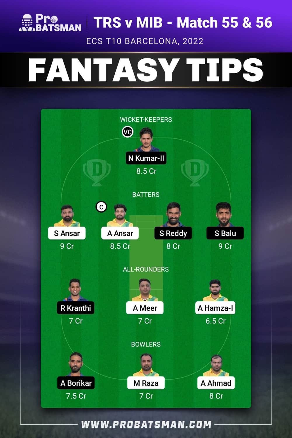 TRS vs MIB Dream11 Prediction - Fantasy Team 2