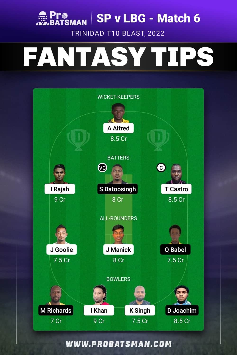 SP vs LBG Dream11 Prediction - Fantasy Team 1