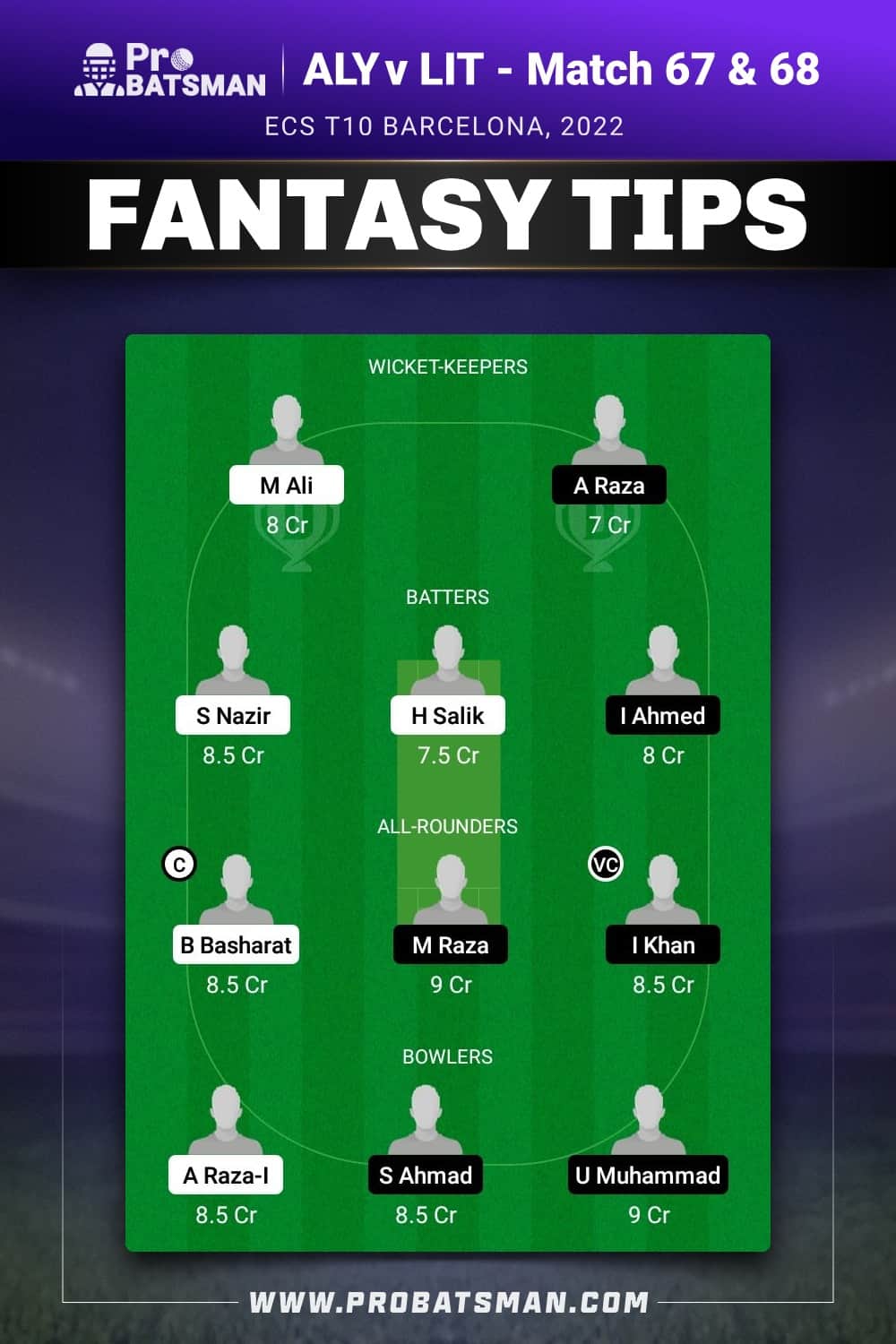 ALY vs LIT Dream11 Prediction - Fantasy Team 1