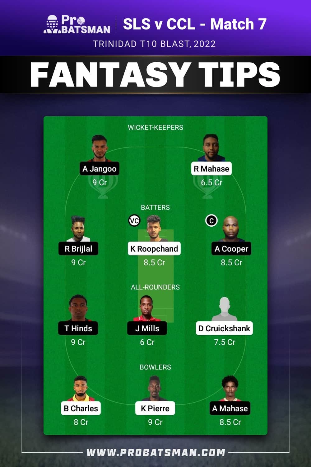 SLS vs CCL Dream11 Prediction - Fantasy Team 1