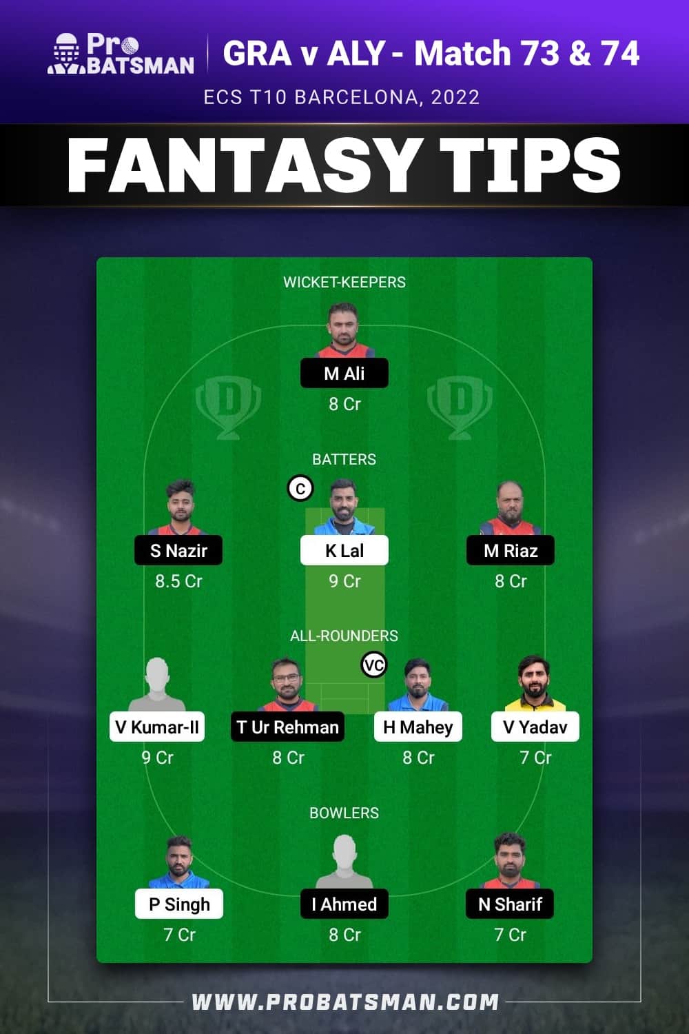 GRA vs ALY Dream11 Prediction - Fantasy Team 2