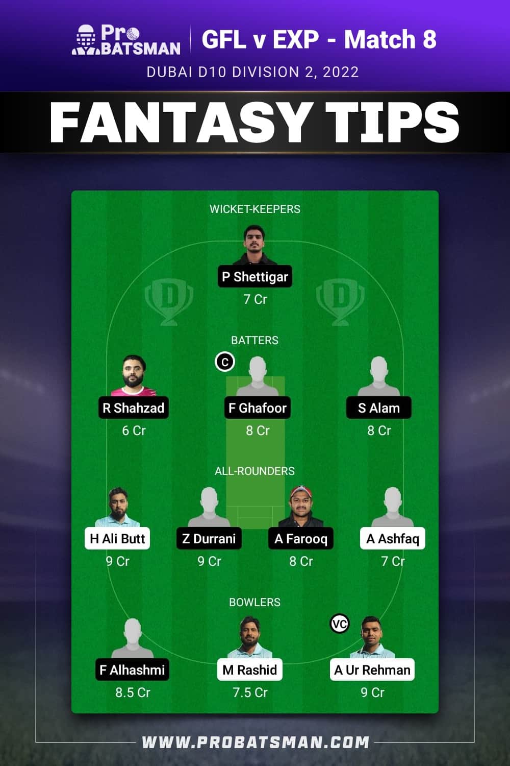 GFL vs EXP Dream11 Prediction - Fantasy Team 2