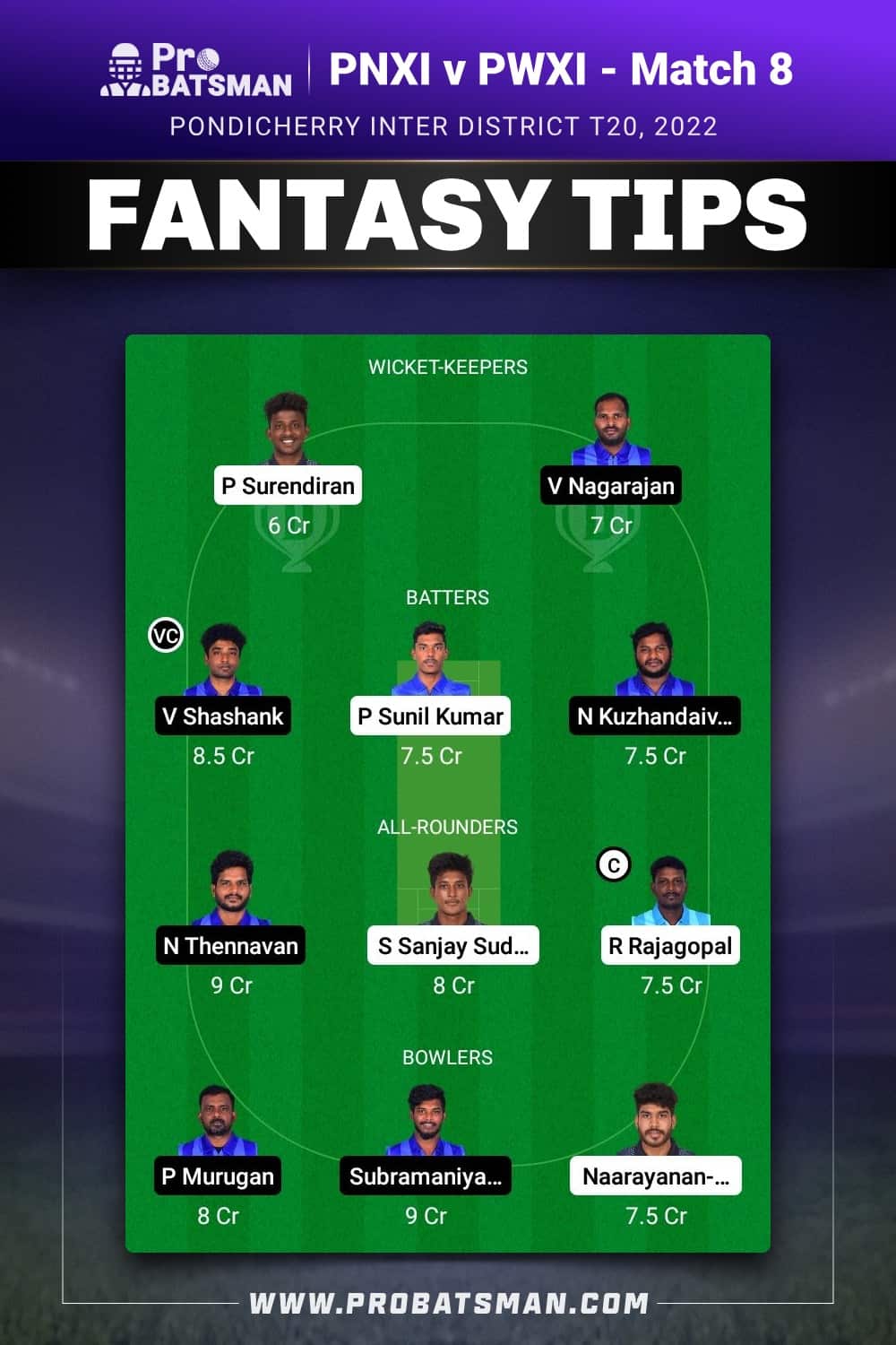 PNXI vs PWXI Dream11 Prediction - Fantasy Team 1