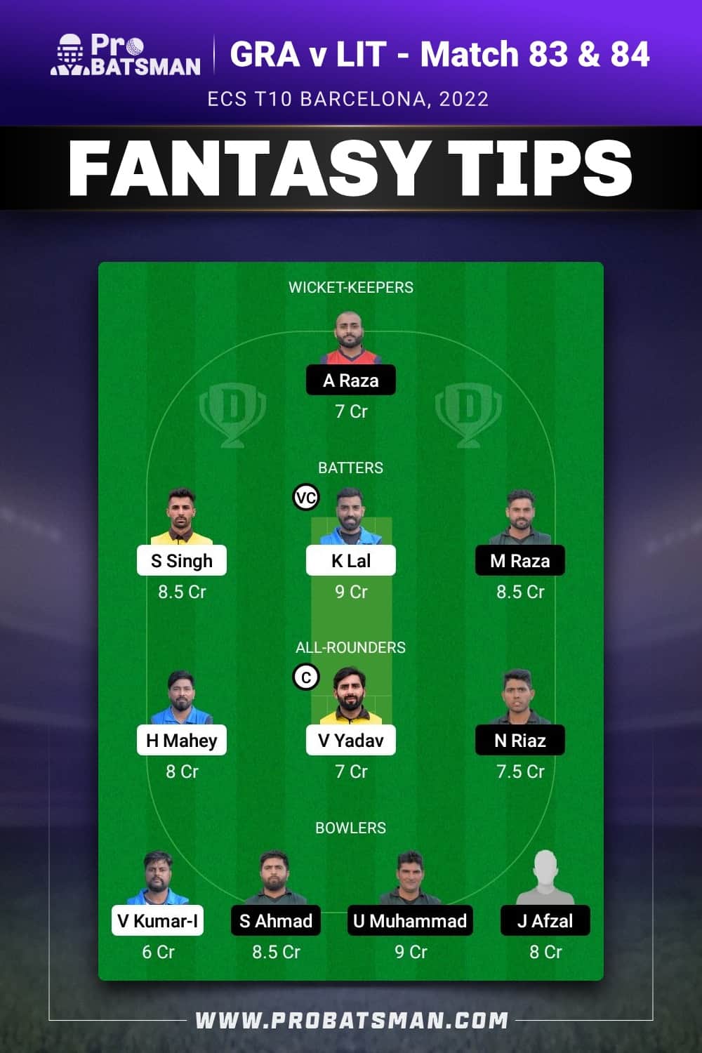 GRA vs LIT Dream11 Prediction - Fantasy Team 1