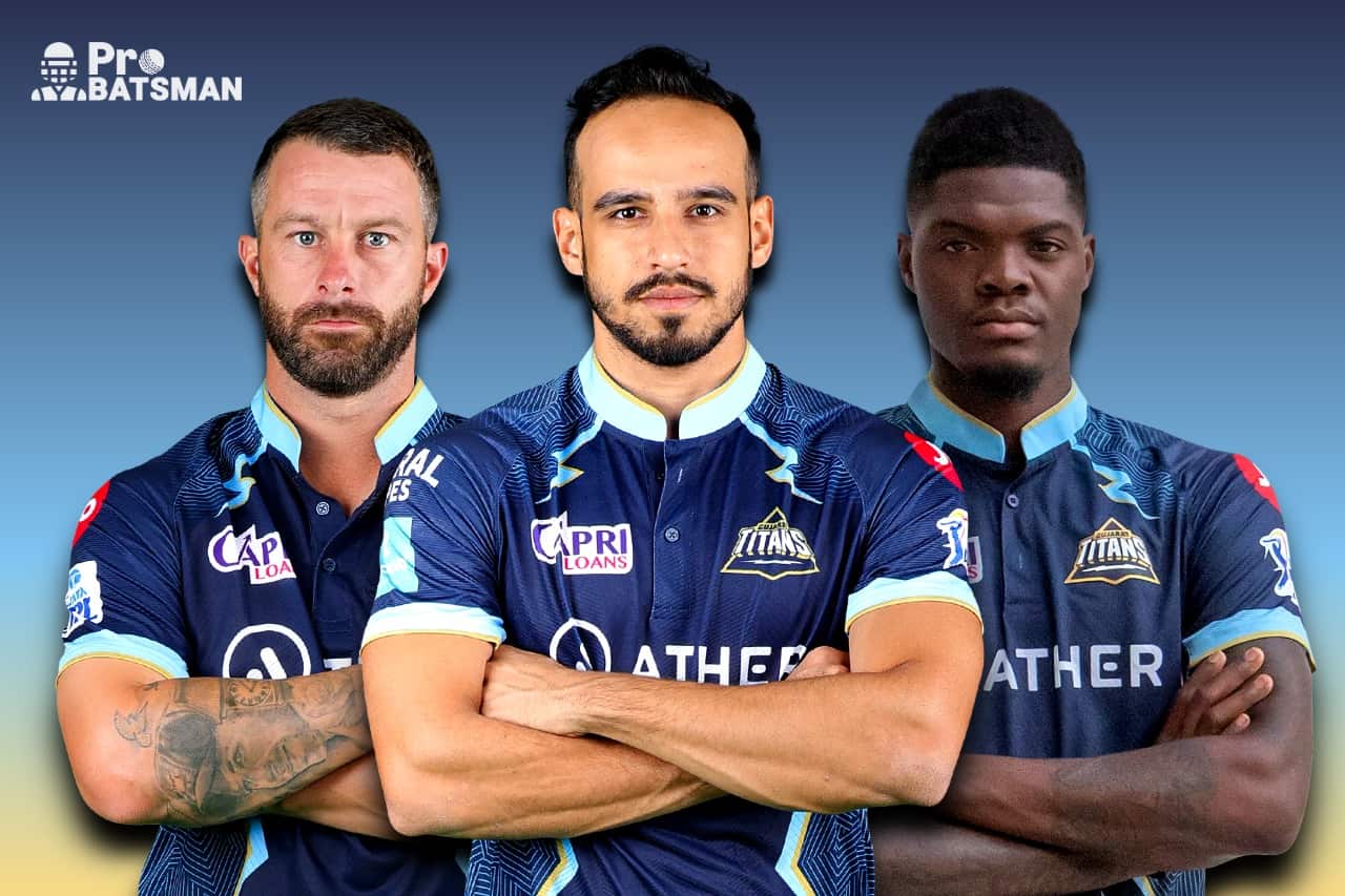 Matthew Wade, Abhinav Manohar & Alzarri Joseph of Gujarat Titans in IPL