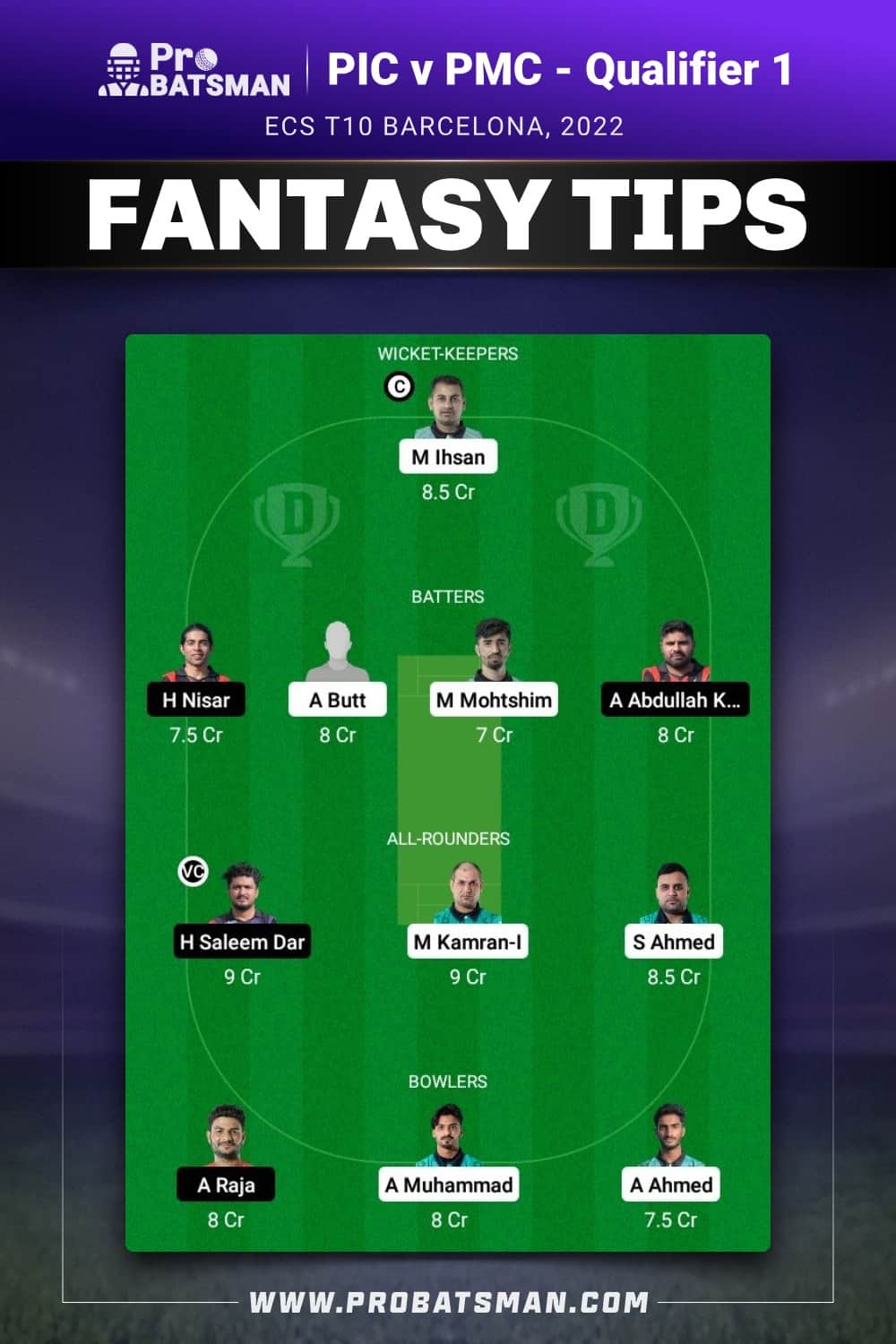 PIC vs PMC Dream11 Prediction - Fantasy Team 2