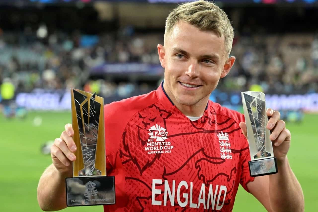 Sam Curran with POM & POT trophy