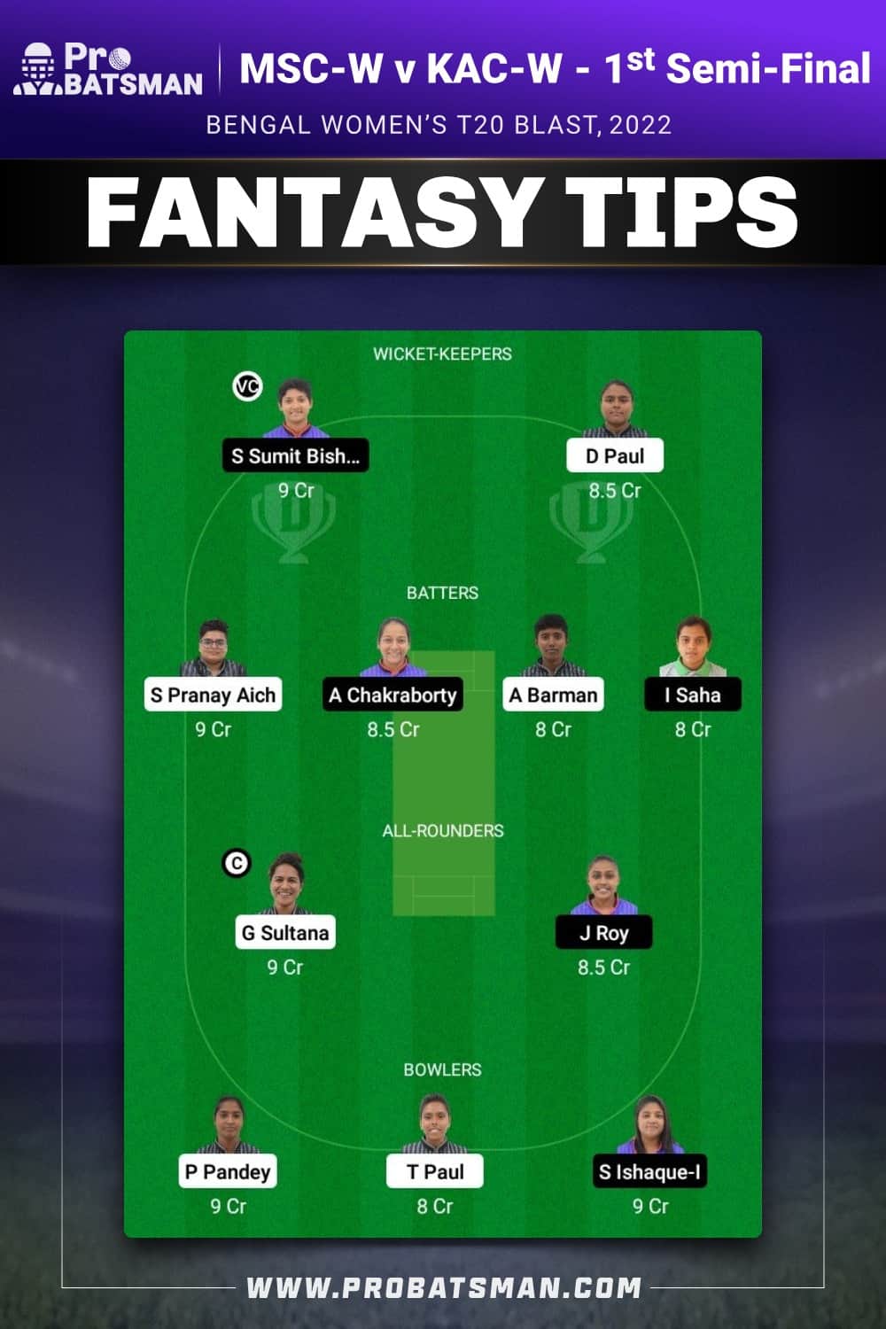 MSC-W vs KAC-W Dream11 Prediction - Fantasy Team 2