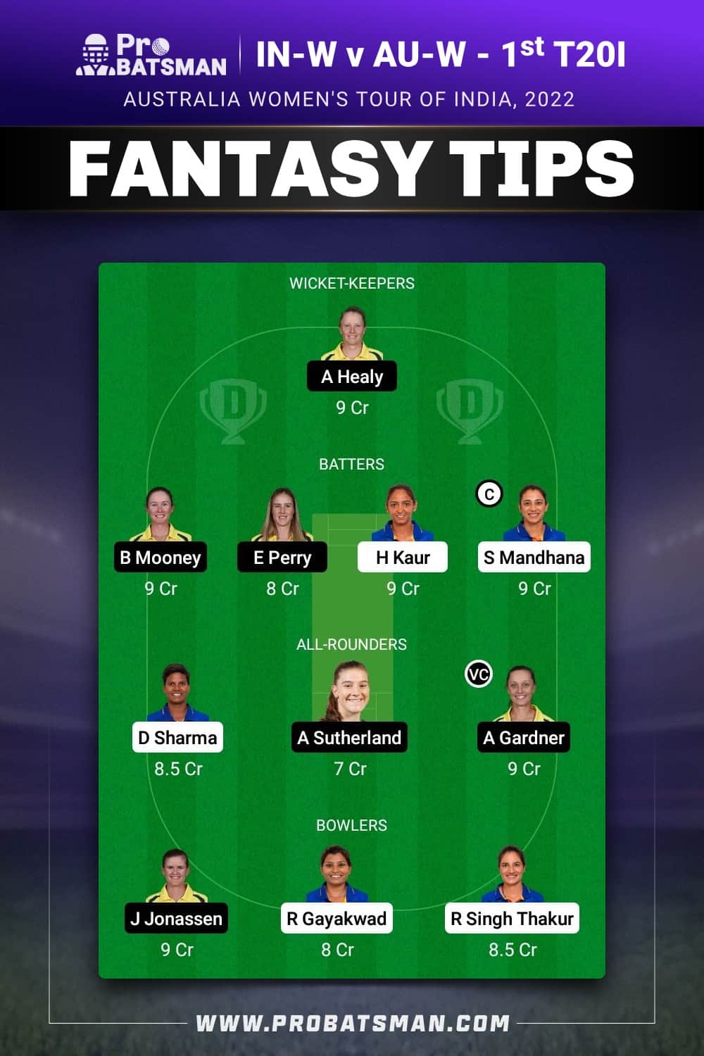 IN-W vs AU-W Dream11 Prediction - Fantasy Team 2