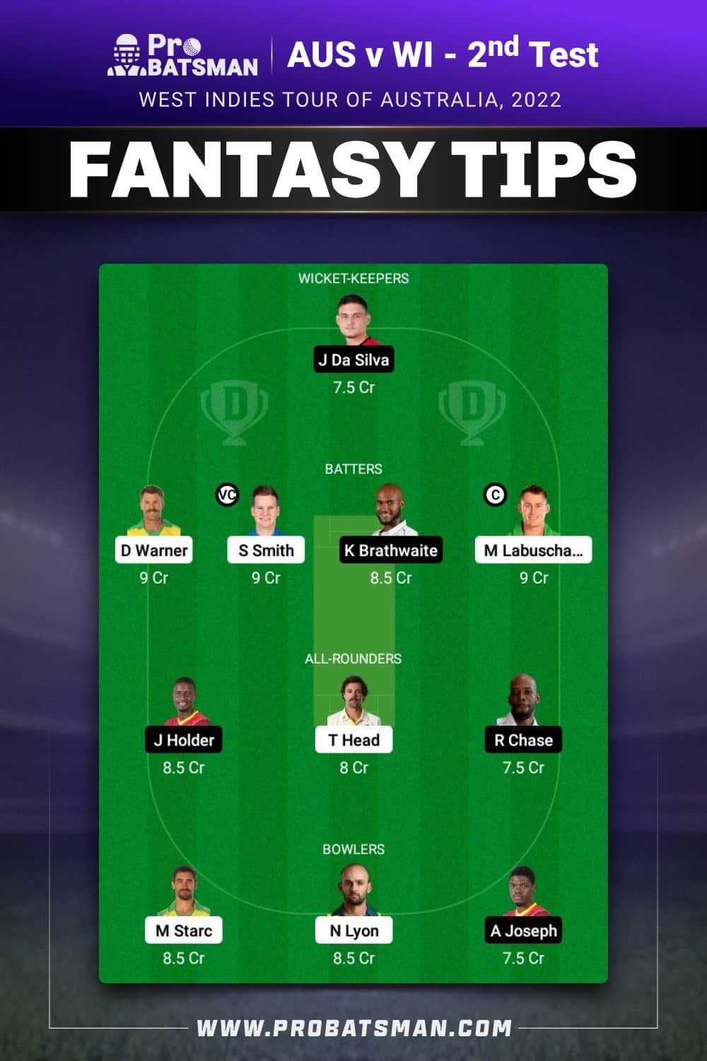 AUS vs WI Dream11 Prediction - Fantasy Team 1