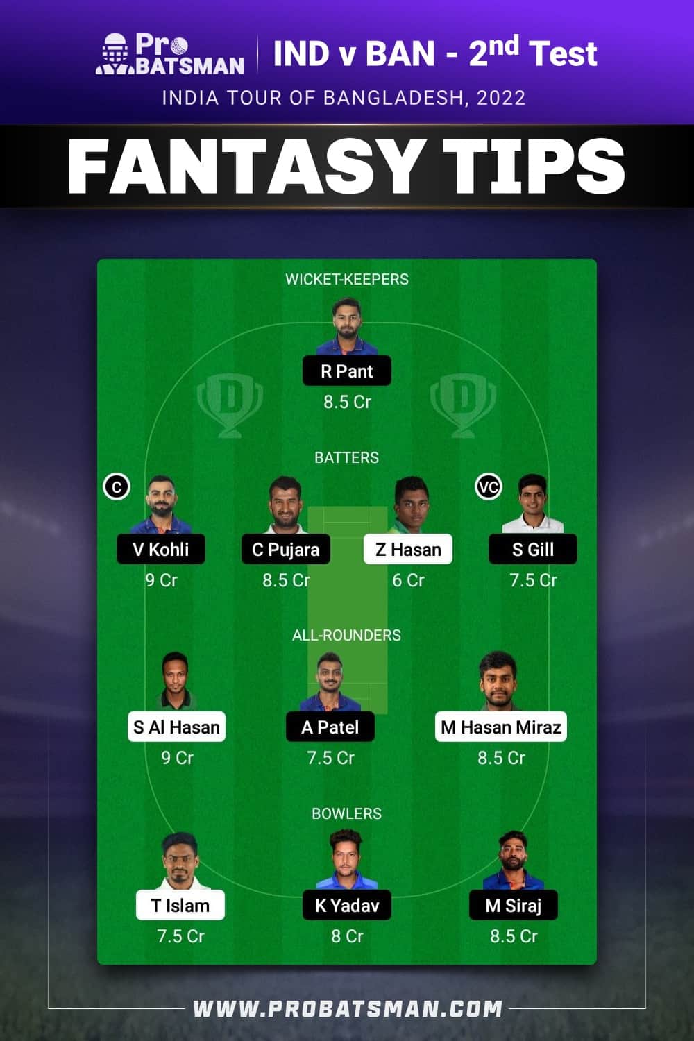 IND vs BAN Dream11 Prediction - Fantasy Team 2