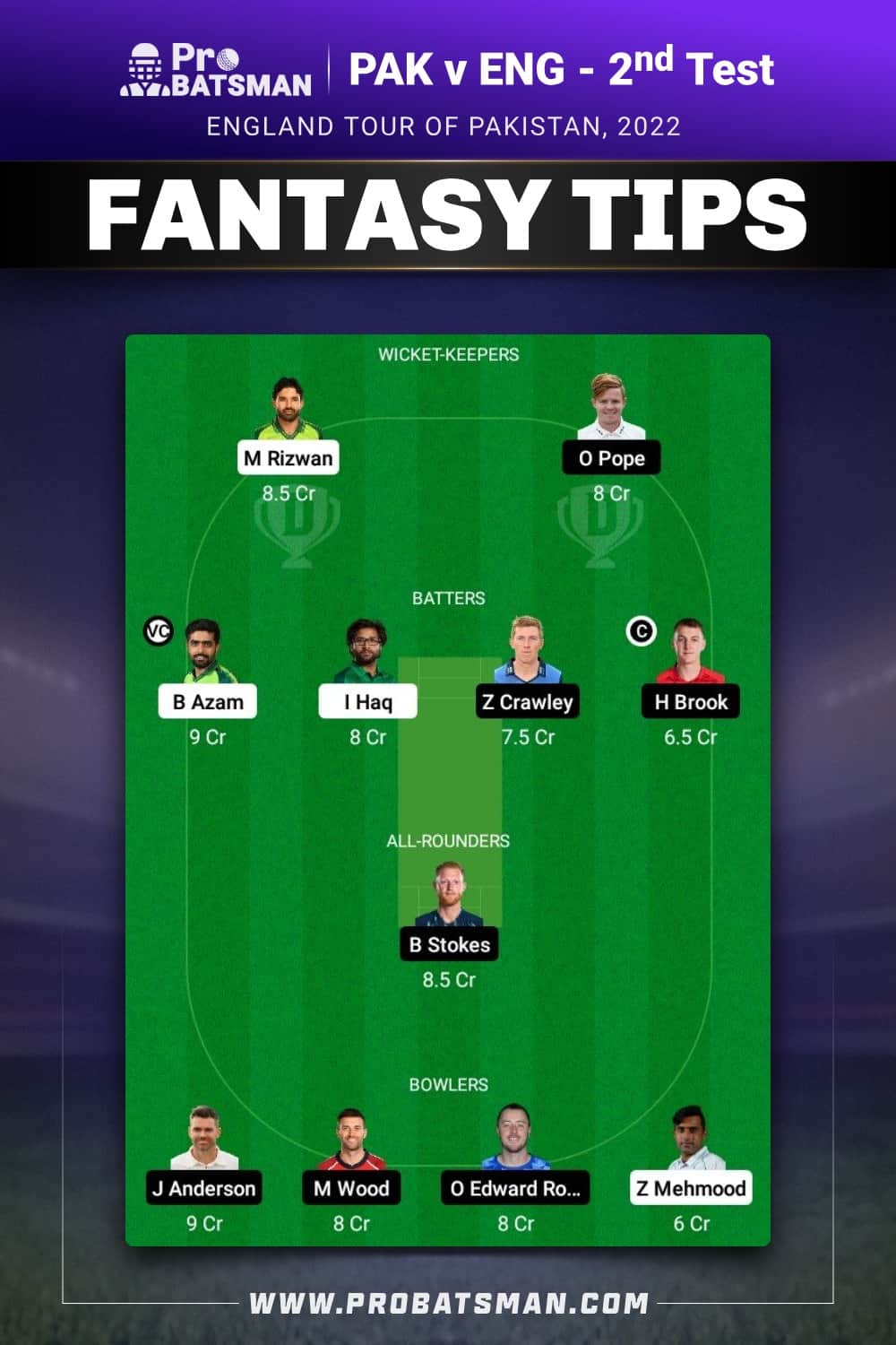 PAK vs ENG Dream11 Prediction - Fantasy Team 1