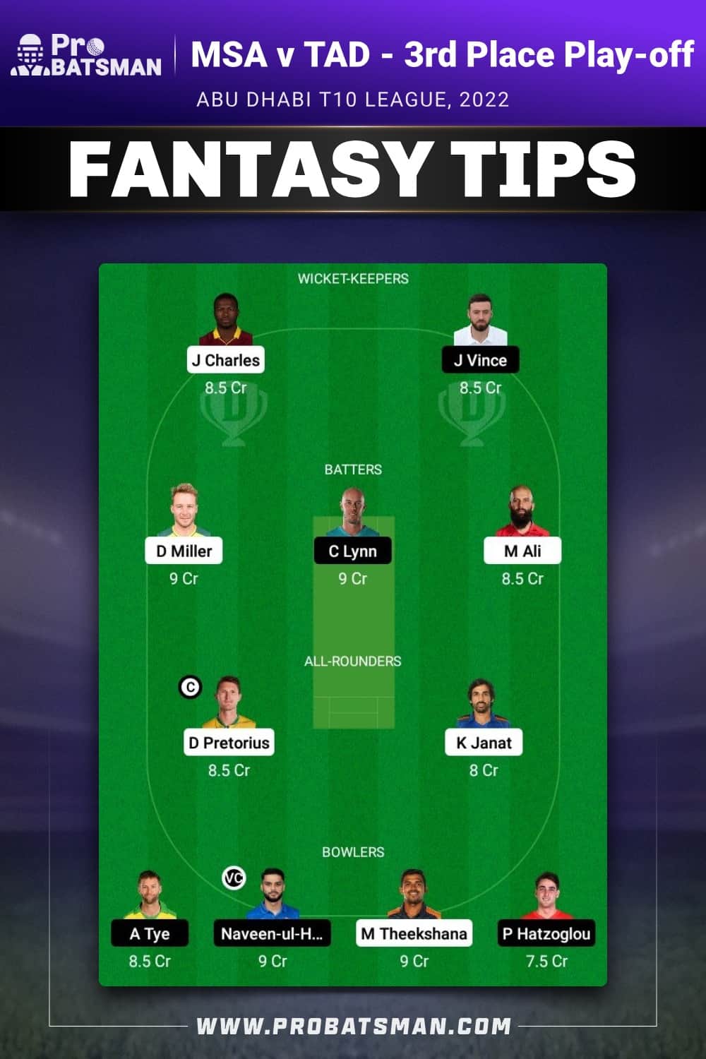 MSA vs TAD Dream11 Prediction - Fantasy Team 2