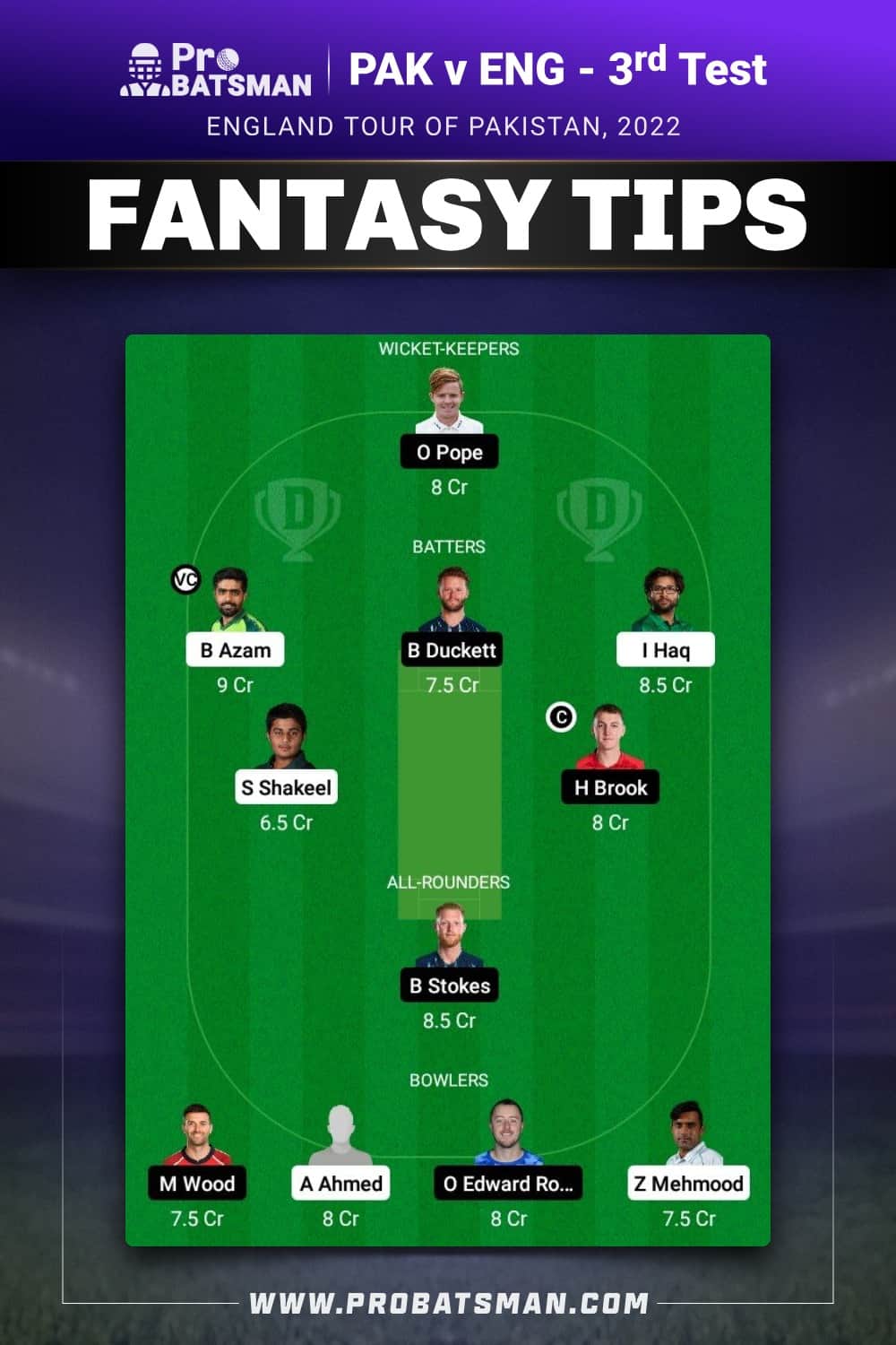 PAK vs ENG Dream11 Prediction - Fantasy Team 1 PAK vs ENG Dream11 Prediction - Fantasy Team 1