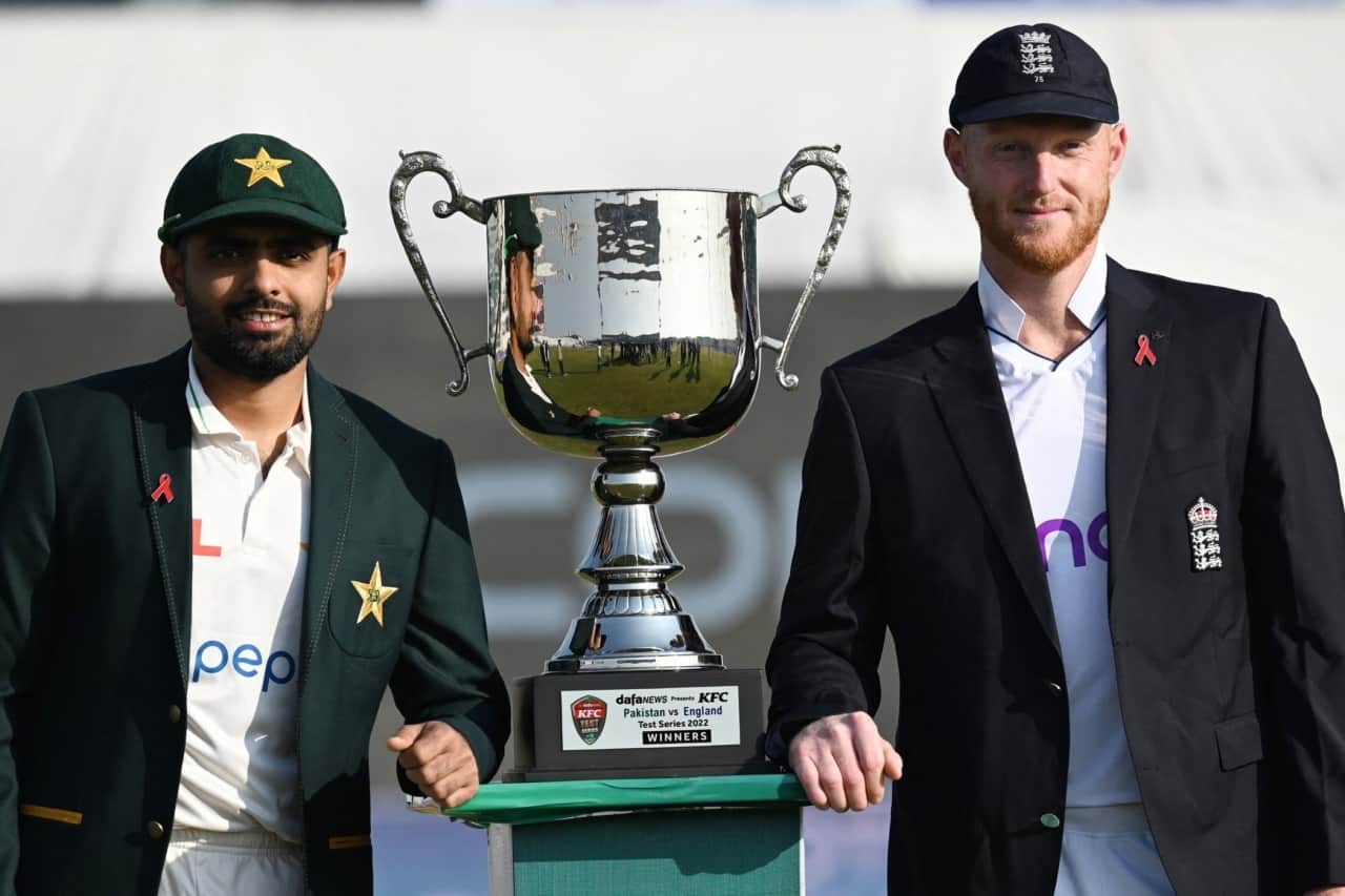 Babar Azam & Ben Stokes with Test Series Trophy ahead of England Tour of Pakistan 2022