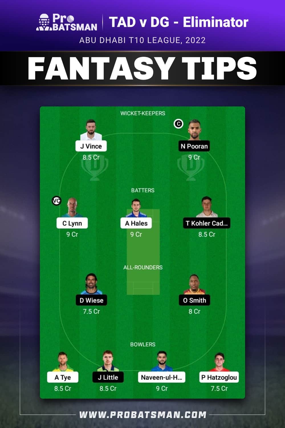 TAD vs DG Dream11 Prediction - Fantasy Team 2